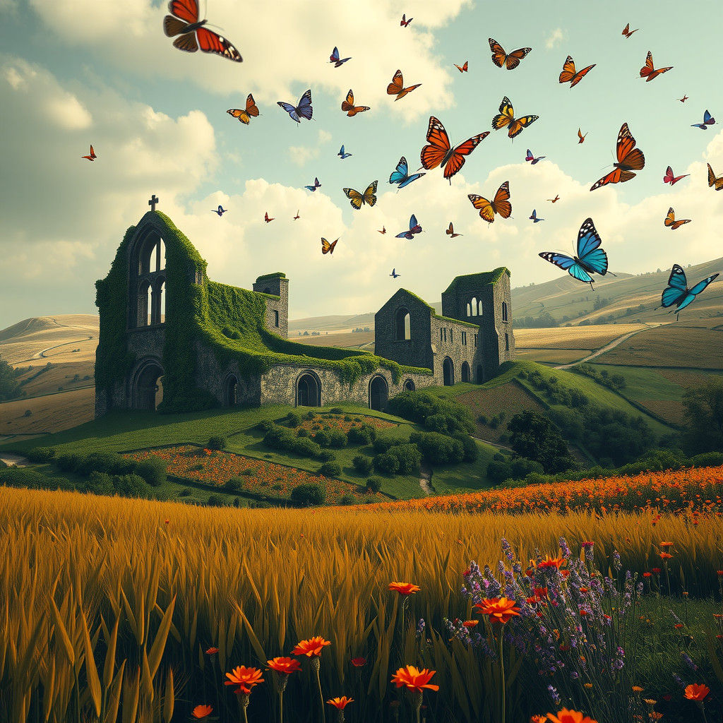 Abbey Ruins in Summer Landscape, Photorealistic Render