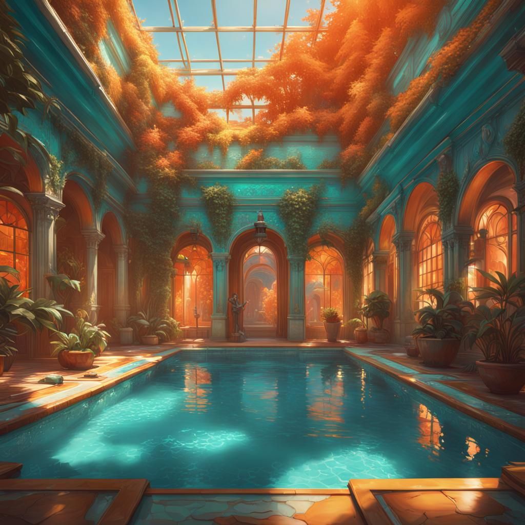 Mädchen Pool Concept Art in 8k Resolution