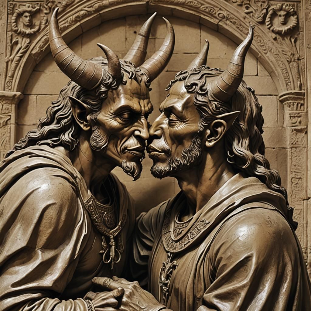 Demonic Embrace: Two Devils Kissing