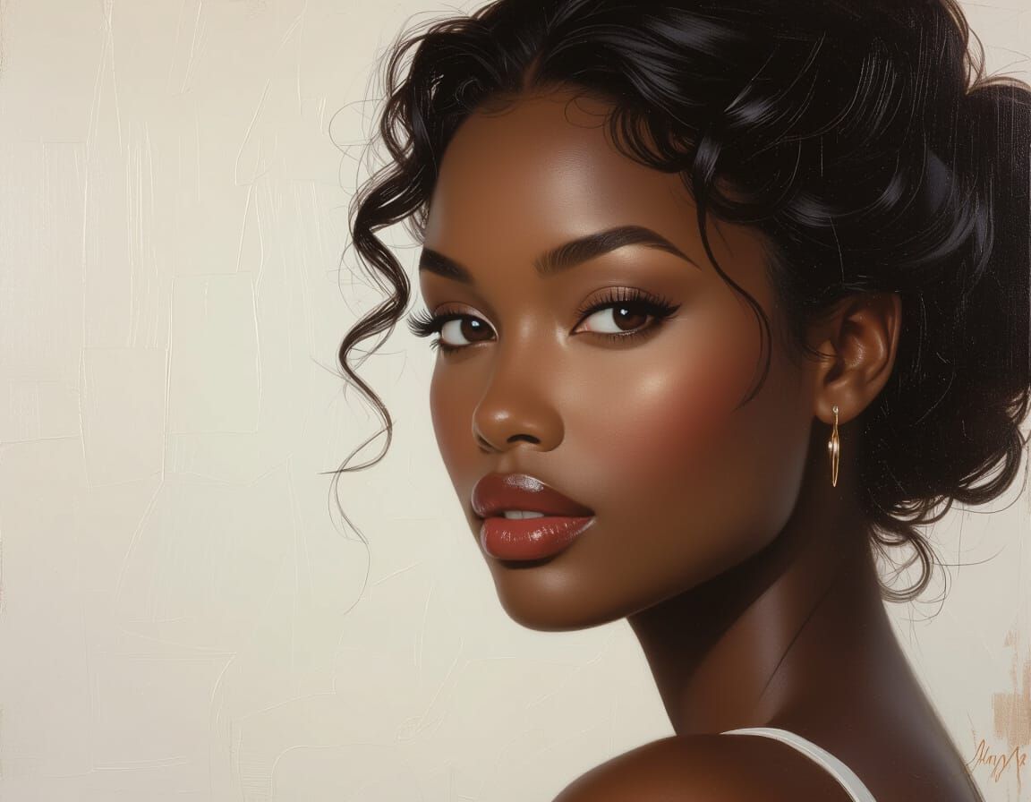 Pino Daeni Style Portrait Of Curious Black Woman