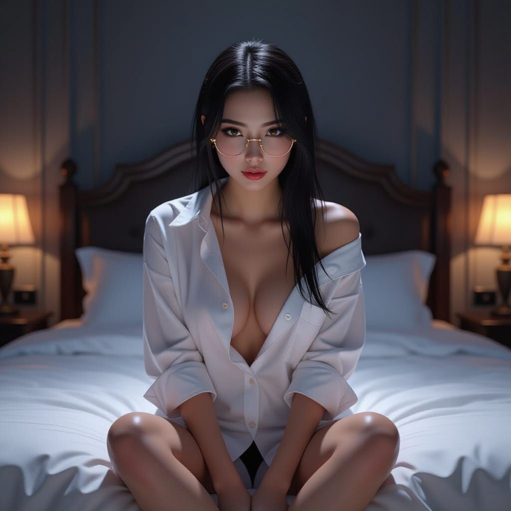 Elegant Woman in White Shirt: 3D Anime Render