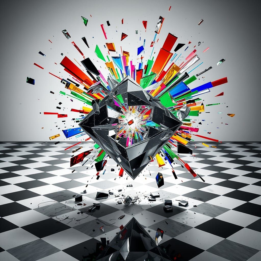 Prism Shatters: A Kaleidoscopic Explosion in Monochrome