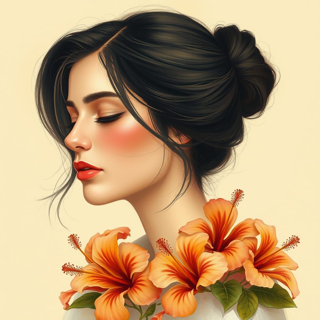 Serene Woman in Impressionistic Portrait Painting