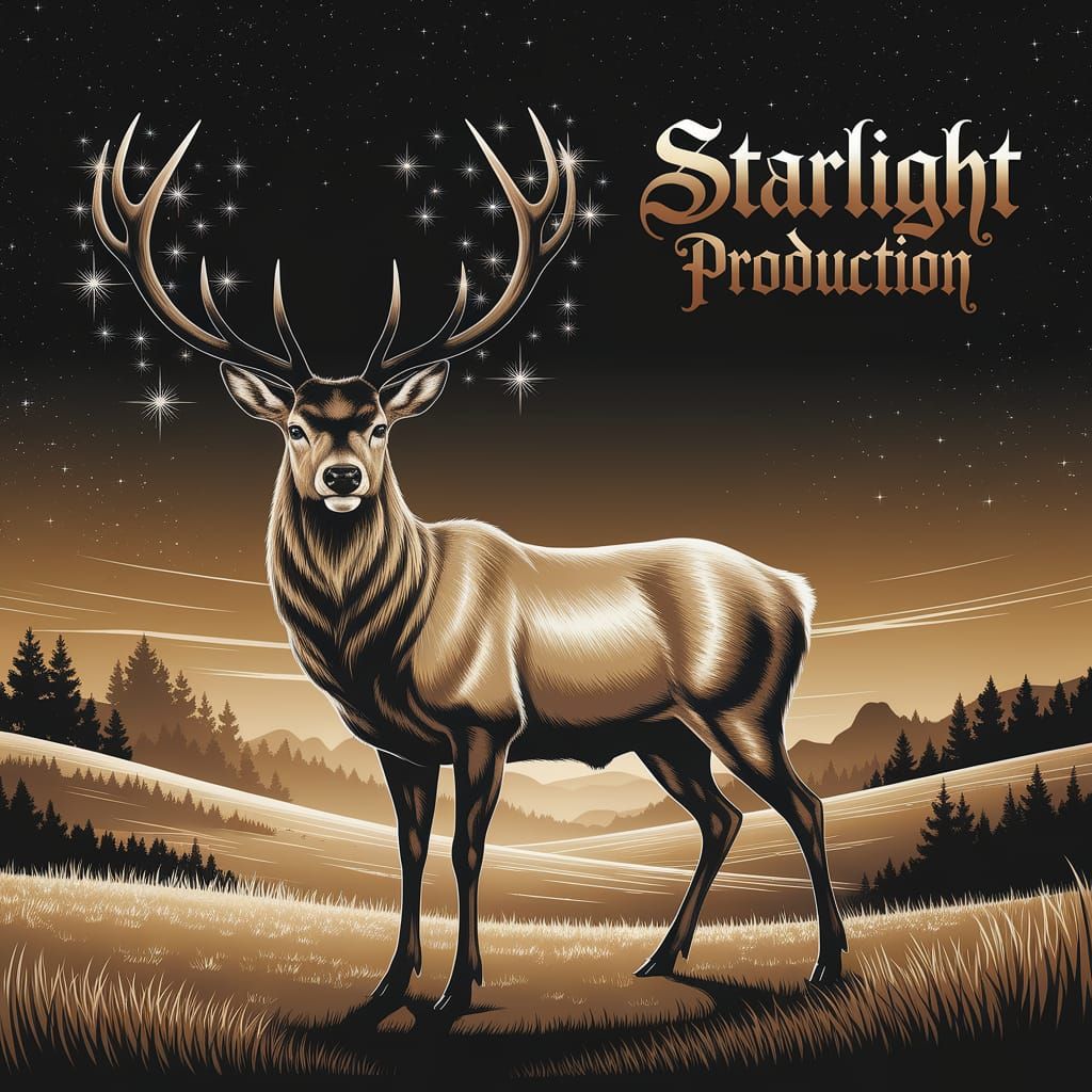 Majestic Starlit Stag in Golden Landscape