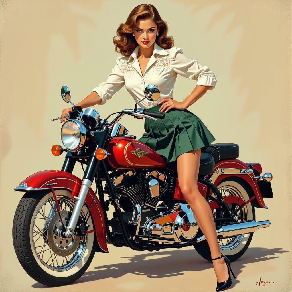 Hermione on Motorcycle in Sensual Oil Painting Style