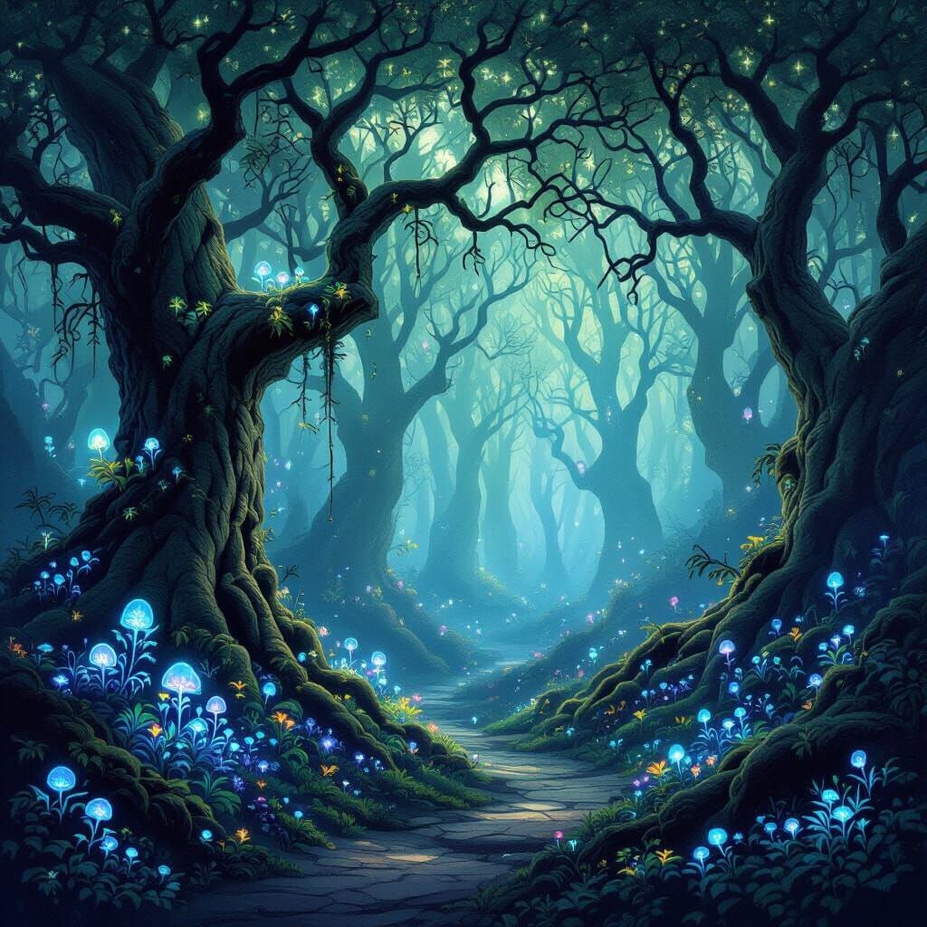 Enchanted Forest Bathed in Magical Ethereal Light