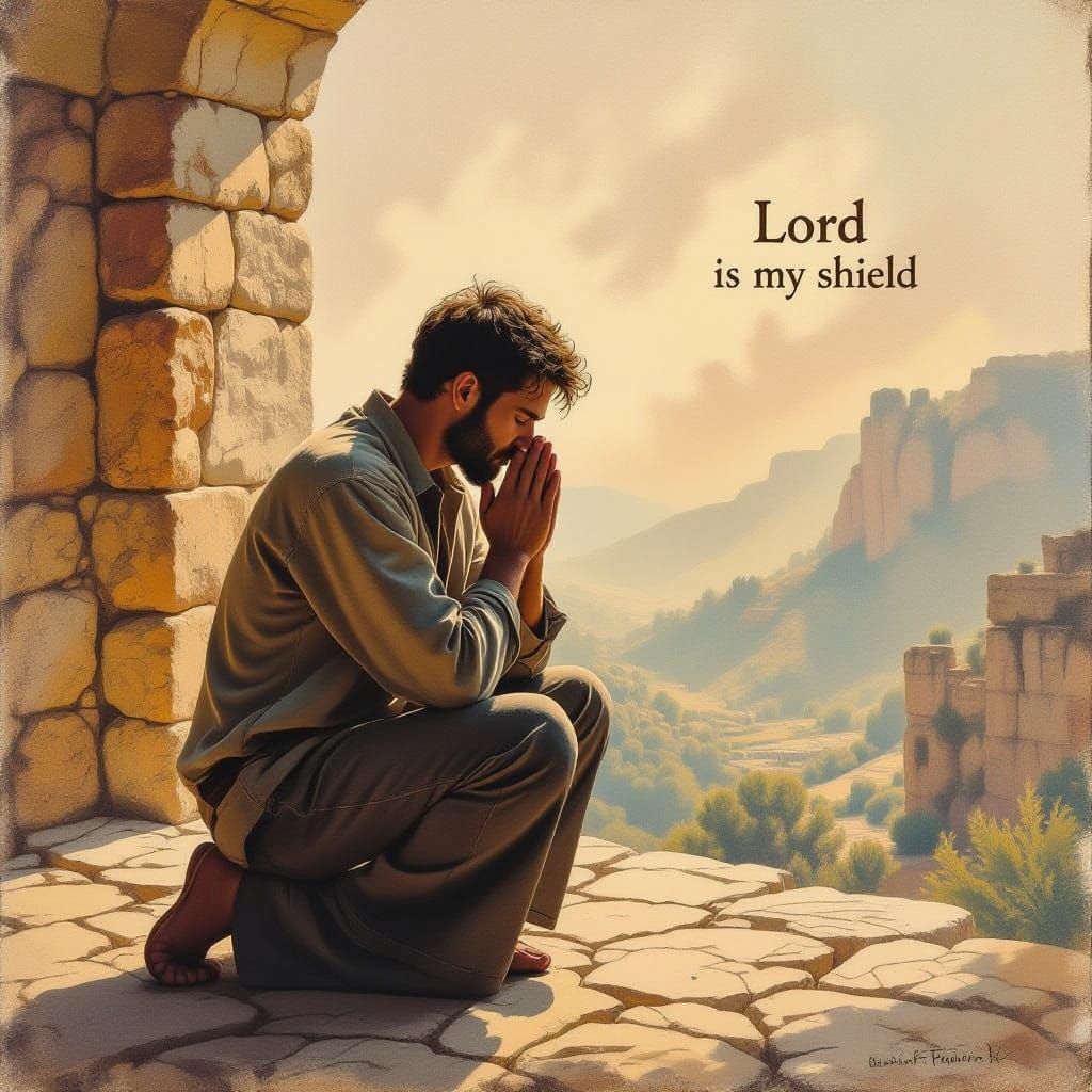 Man Praying in Oil Chalk Art Style