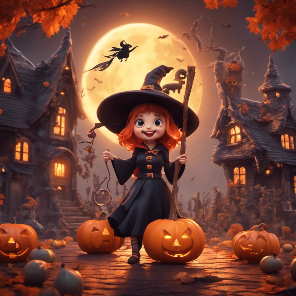 Enchanting Witch and Halloween Characters, Matte Painting