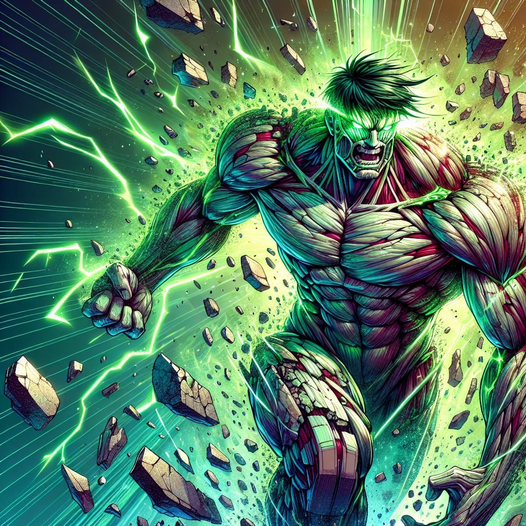 Raging Green Titan in Comic Book Style