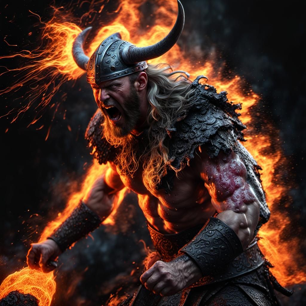pexilated rpg beautiful handsome Viking god of fire wearing ...