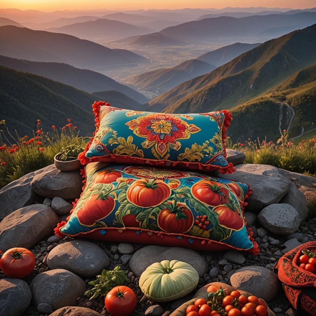 Zambura on Tomato Pillows at Sunset