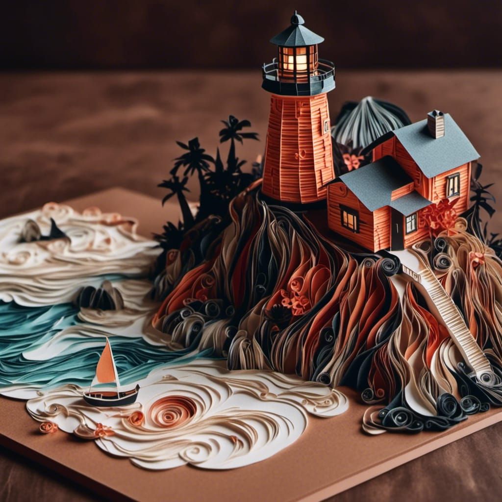 Lighthouse Sunset in Quilling Papercraft Style