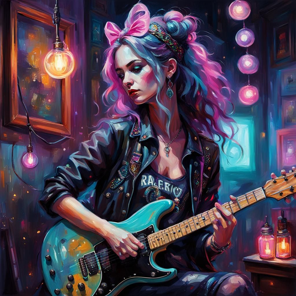 Grungepunk Queen in Neon Parlor, Fantasy Art