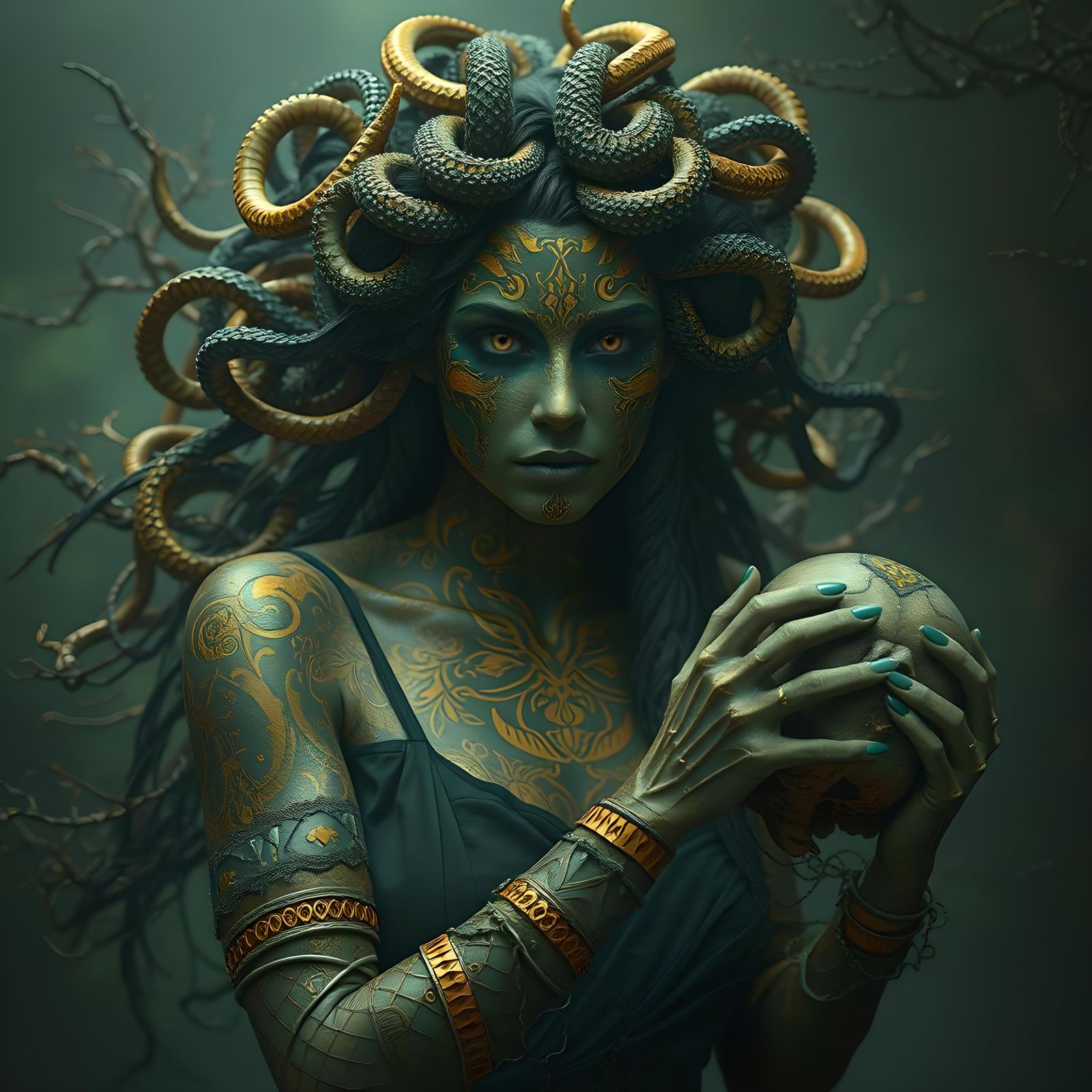 Gorgone Medusa with skull - portrait #1