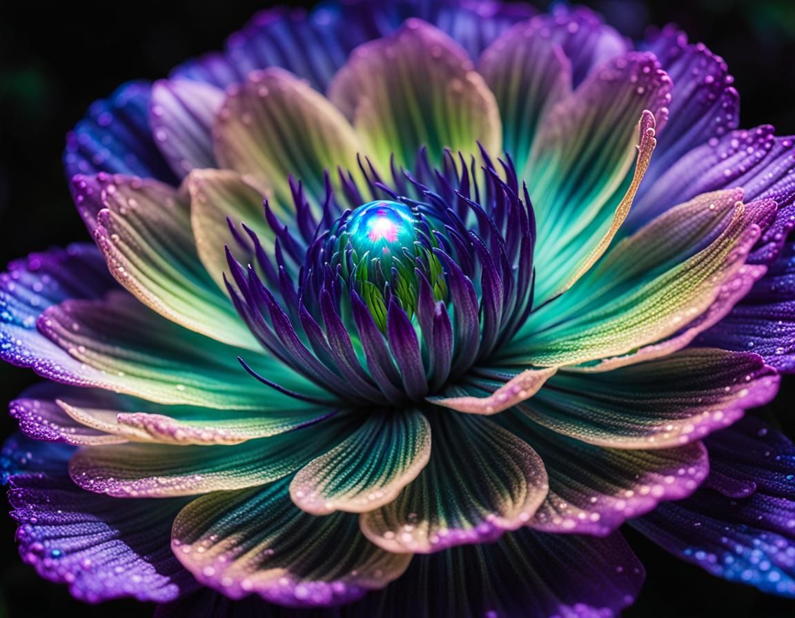 Otherworldly Flower with Iridescent Petals in Alien Landscap...