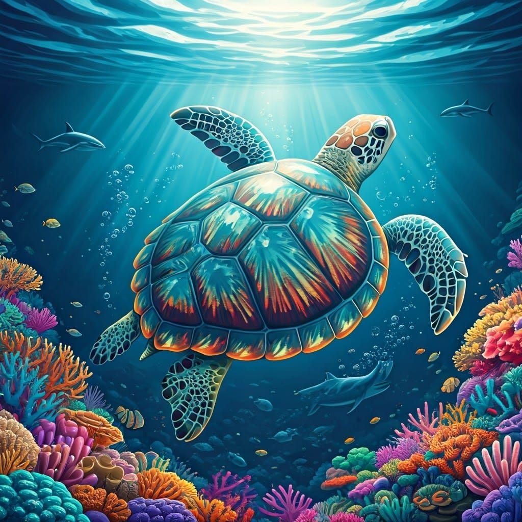 Turtle in Ethereal Reef Paradise