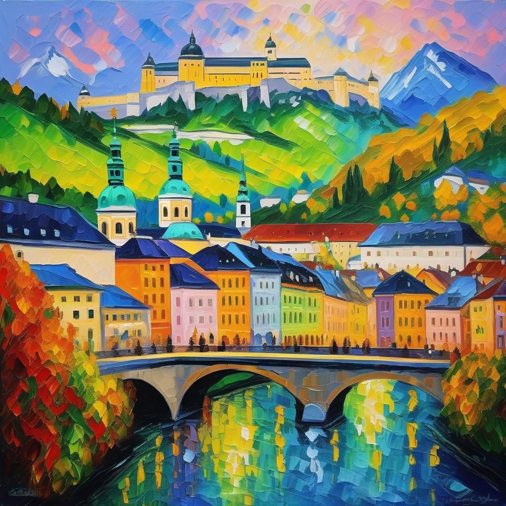 Salzburg Austria in Expressionist Oil Painting Style