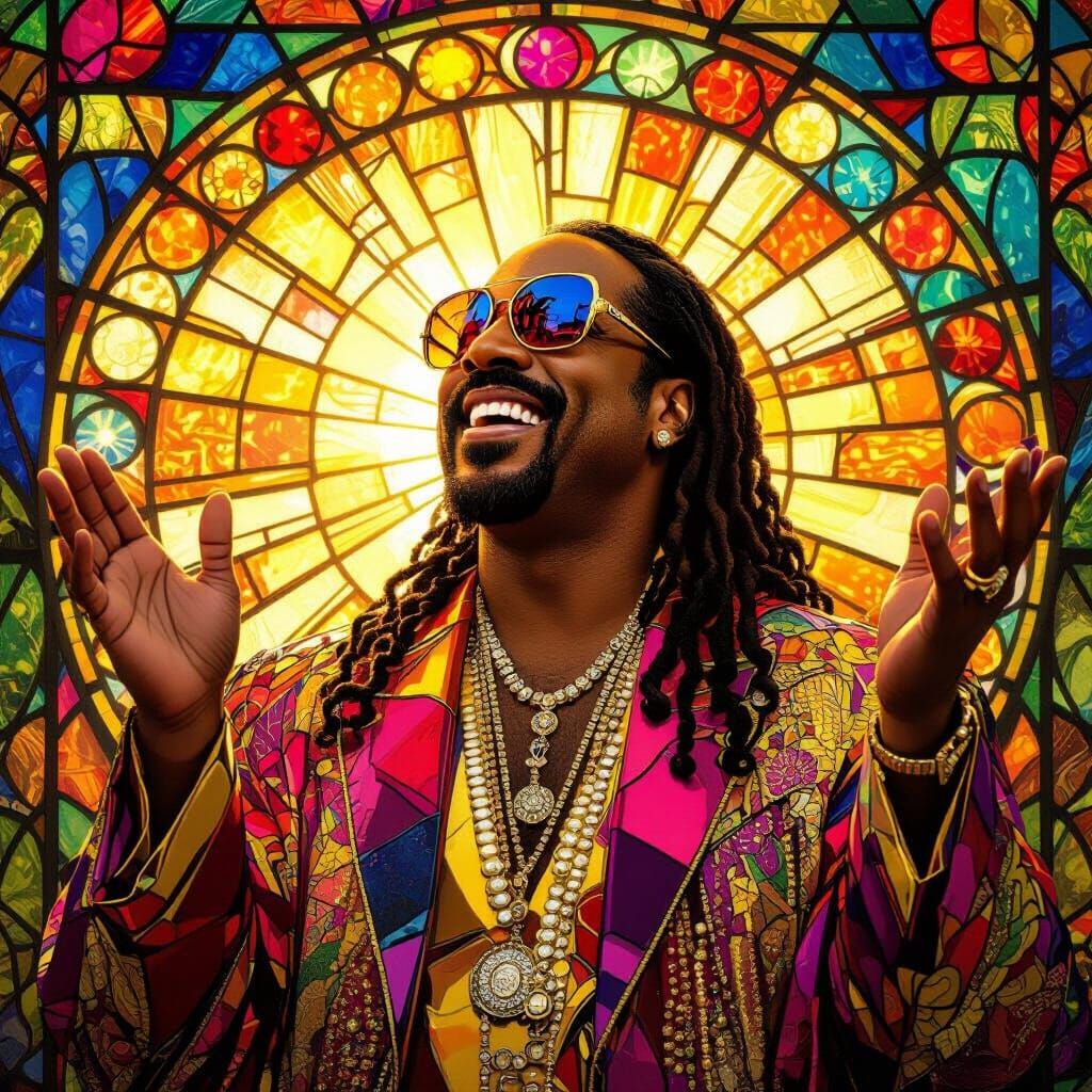 Stevie Wonder in Stained Glass Art Nouveau Style