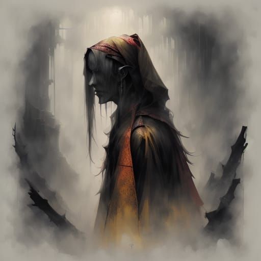 Female Deity with Bow and Arrow in Ruins