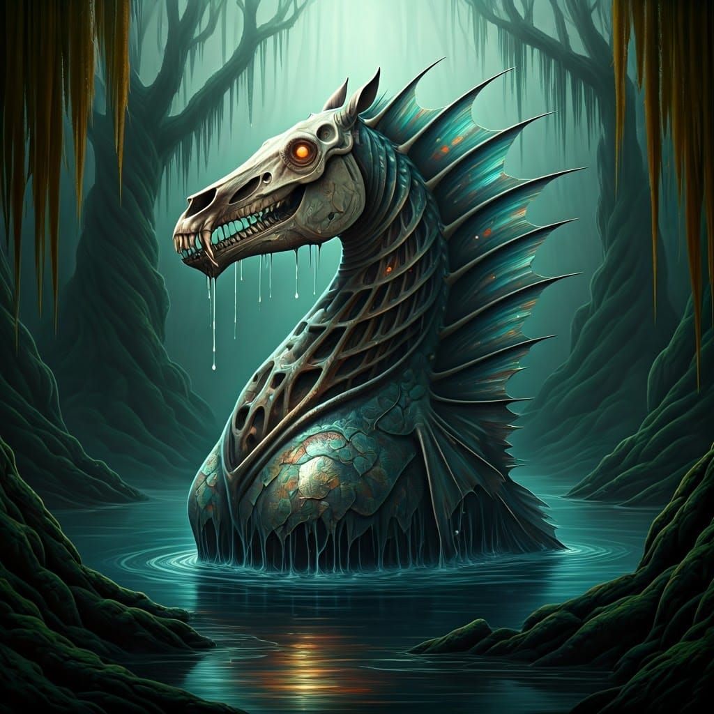 Surreal Water Horse Hybrid in Celtic Swamp