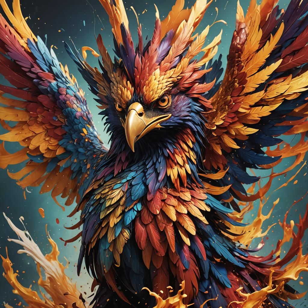 Hyperrealistic Phoenix in Flight Splash Art