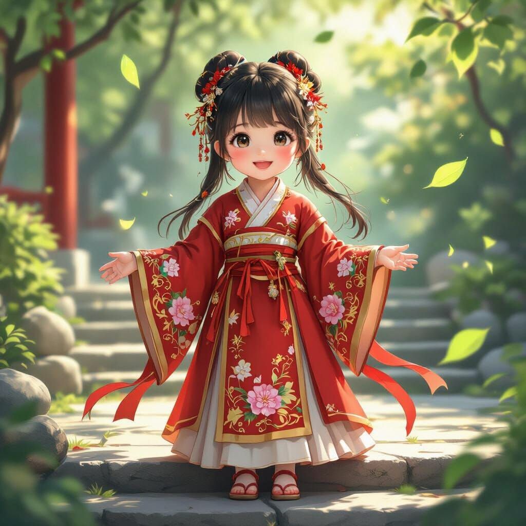 Baby Girl in Traditional Hanfu Dress, Anime Style
