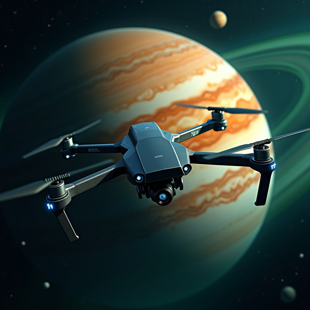 Drone Films Jupiter in Sci-Fi Matte Painting Style