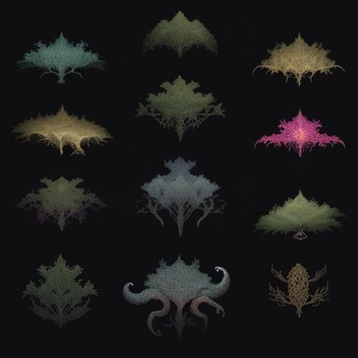 Fantasy Underdark Creatures Chart in Whimsical Line Art