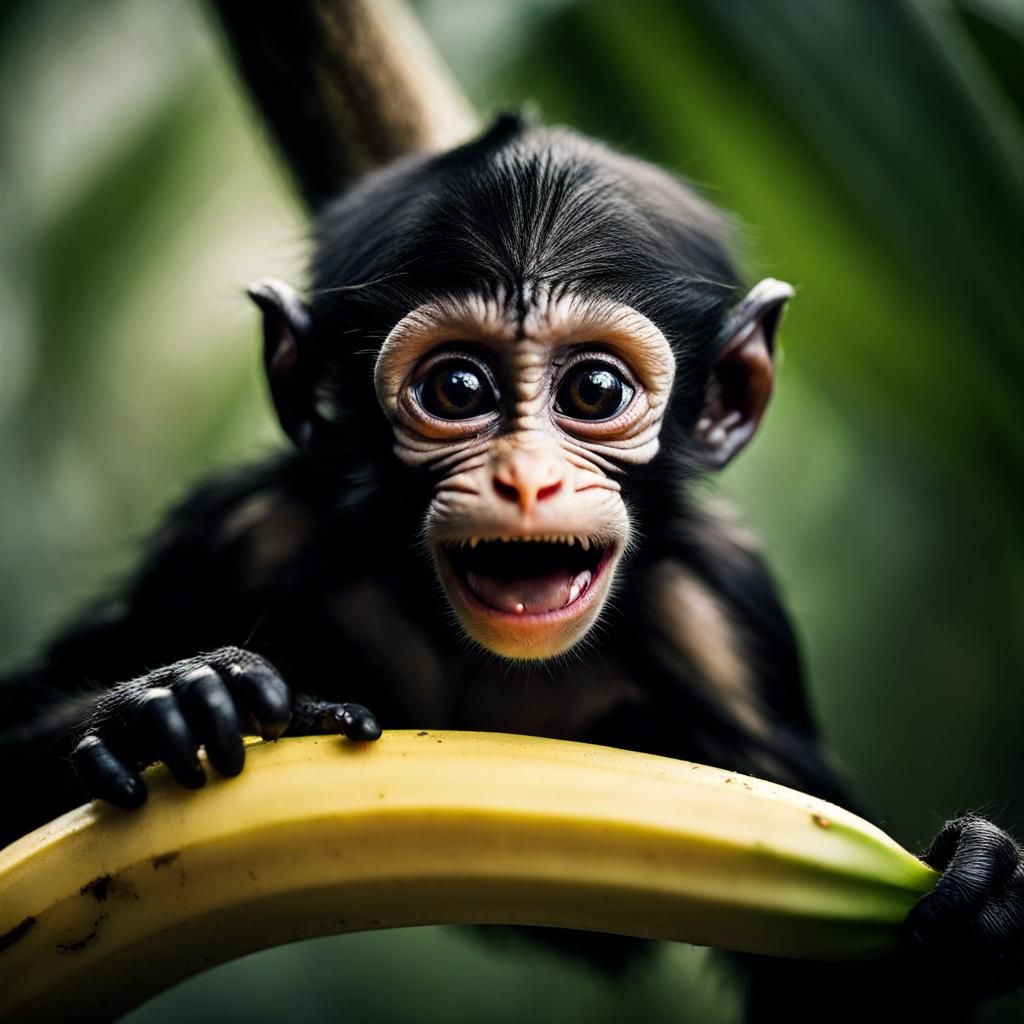 Clown Spider Monkey in Banana Tree Portrait