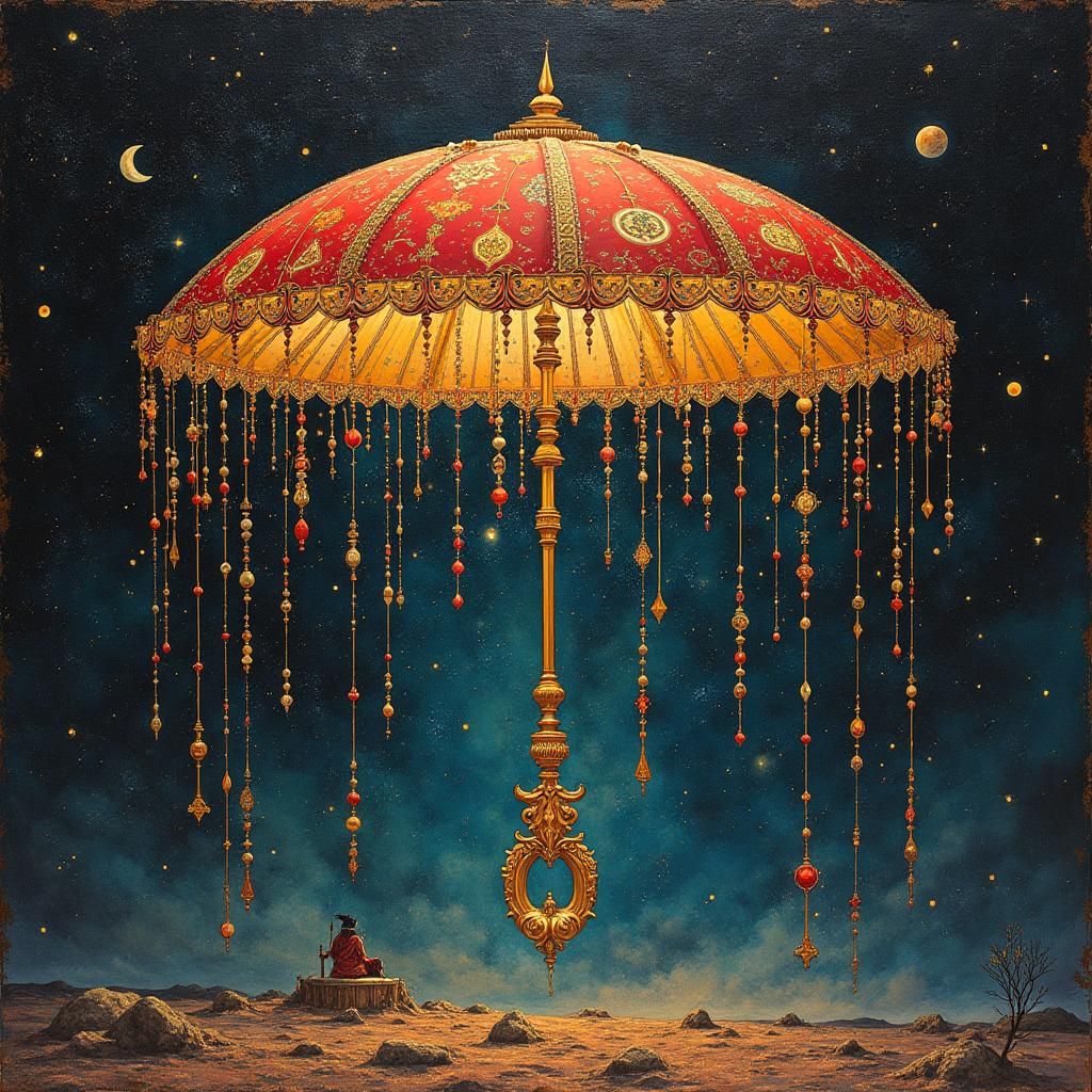 astral qajar Umbrella aurora retrofuturism impasto Ukiyo-e s...