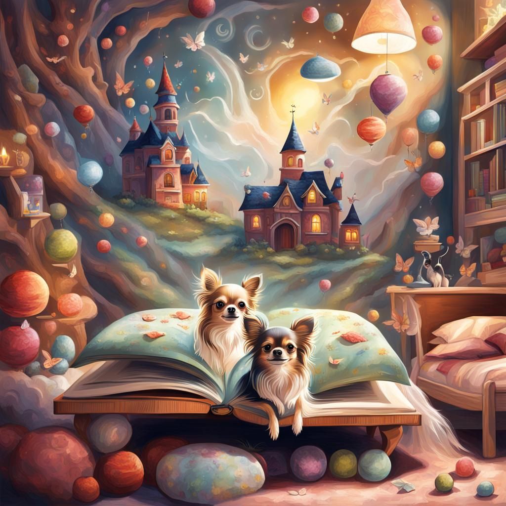 Long-Haired Chihuahua in Storybook Illustration