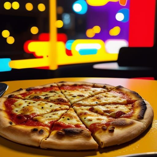 Pop Art Pizza Slice and Coke with Neon Lights