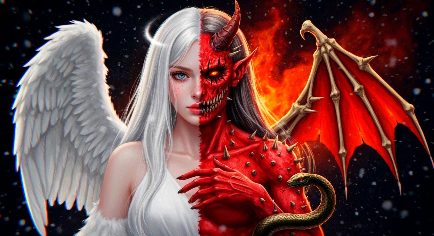 Manhwa Inspired Angel and Demon Glitch Portrait