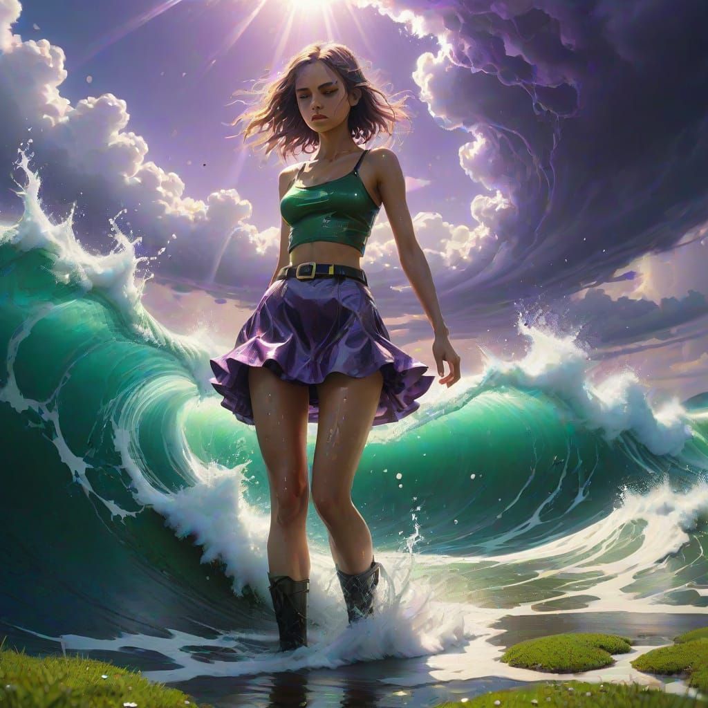 Girl with Liquid Wave in Modern Fantasy Art