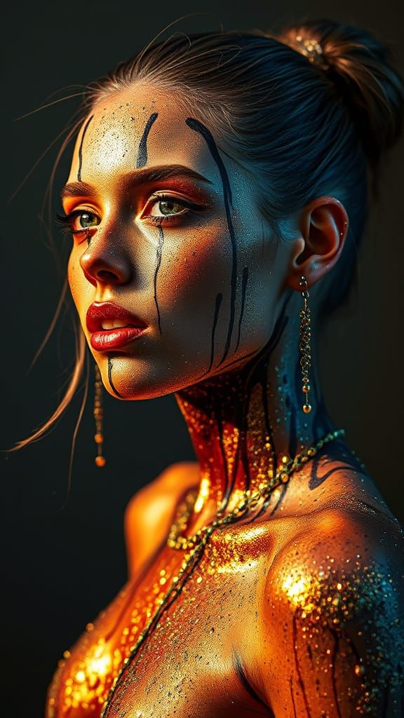 Bodypaint dirty glitter messy paint drips splattered wam ai art motor-dream glitter-covered glitter-paint