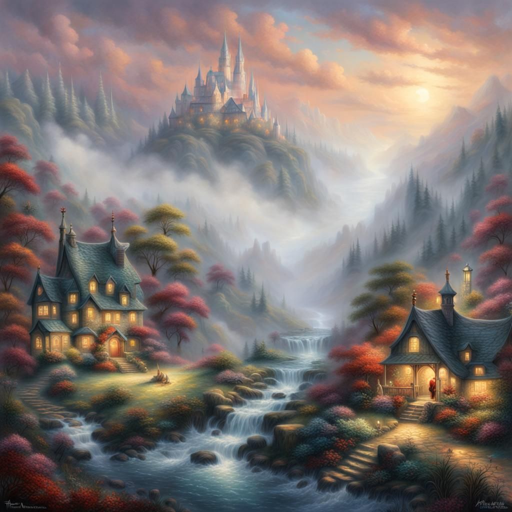 Hollywood Star in Red Dress Walks in Rainy Fantasy