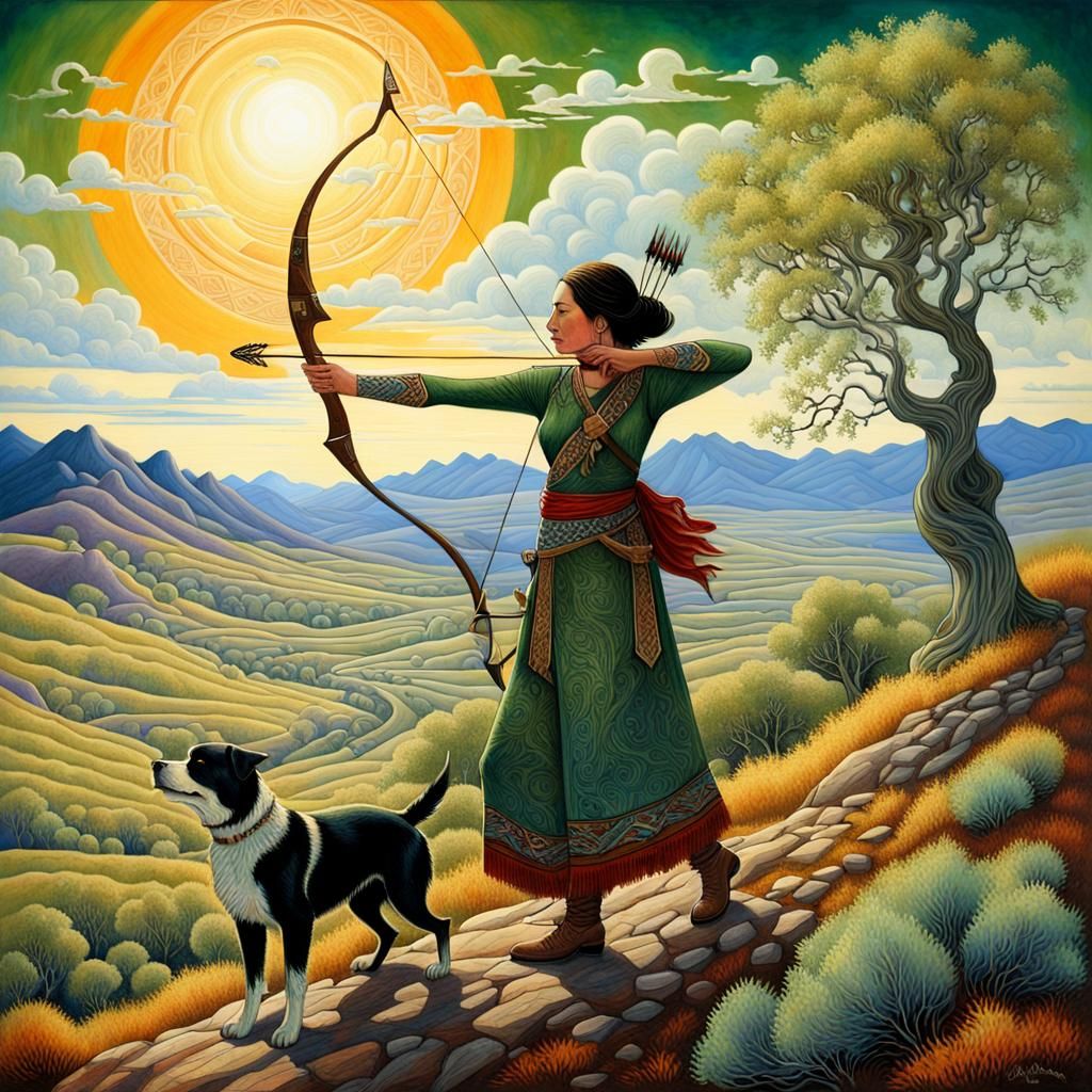 Hunter Aims Bow in Vivid Oregon Landscape