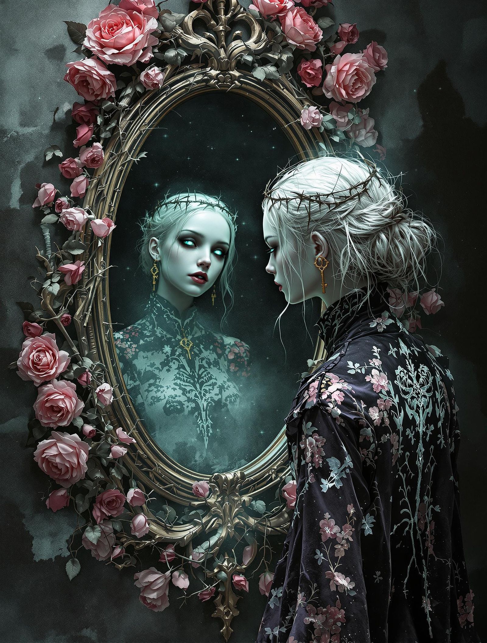 Surreal Portrait of Ephemeral Youth in Decaying Roses