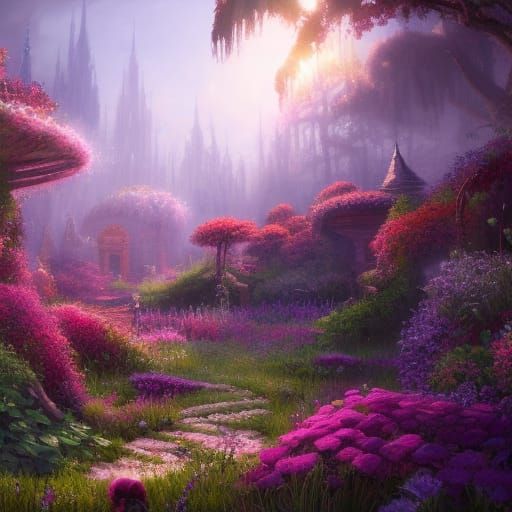 Fantastical Flower Garden in Matte Painting Style