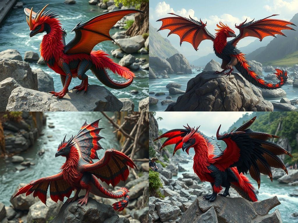 Feathered Phoenix Dragon Hybrid on Boulders