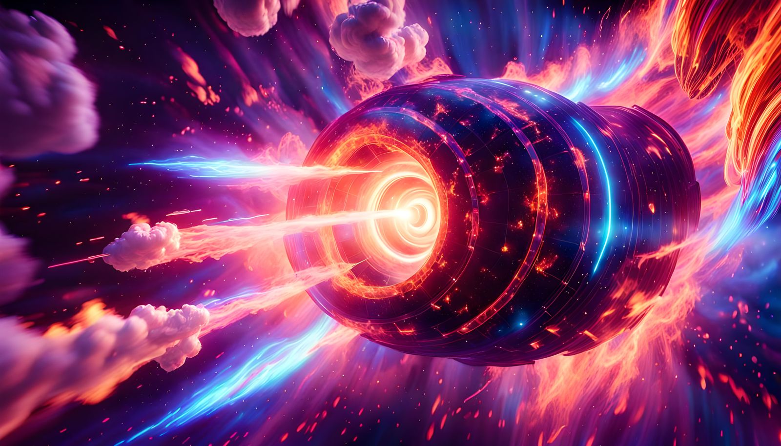Spaceship Hurling Through a Swirling Galaxy Storm