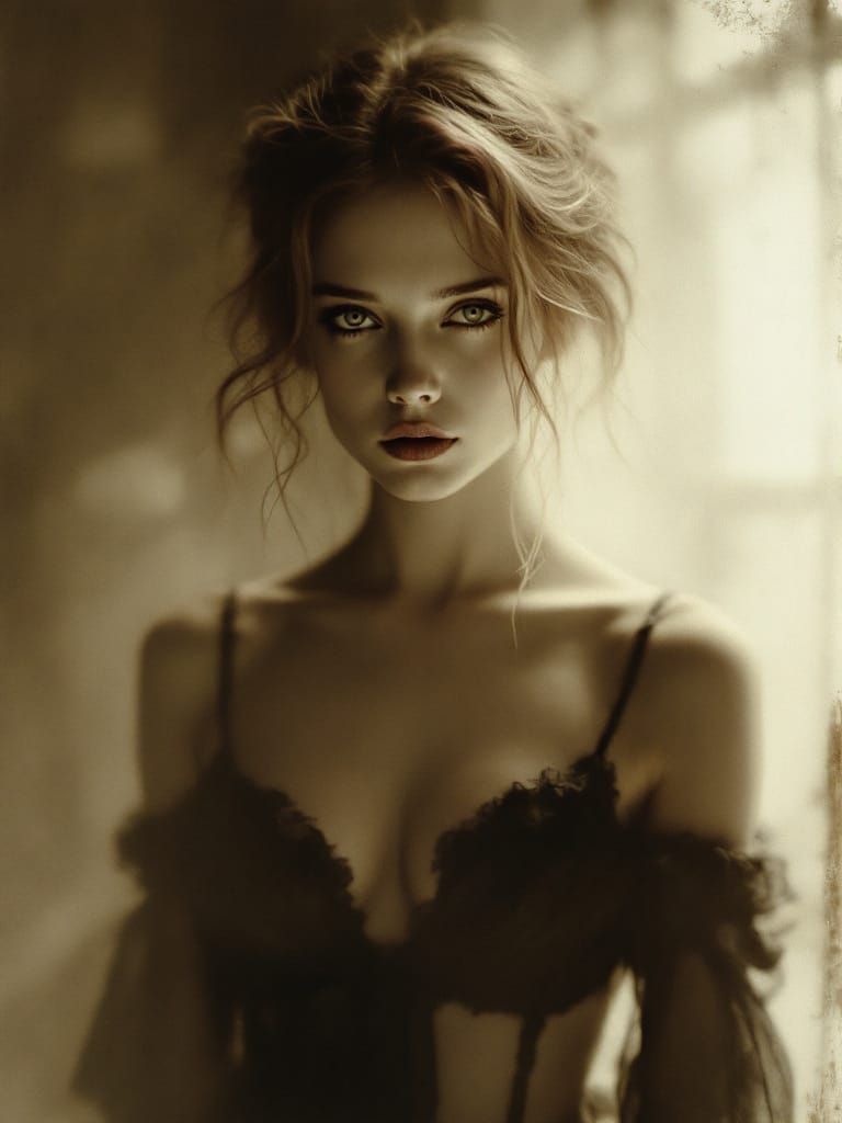 Ethereal Pin-Up Woman in Gothic Dreamscape