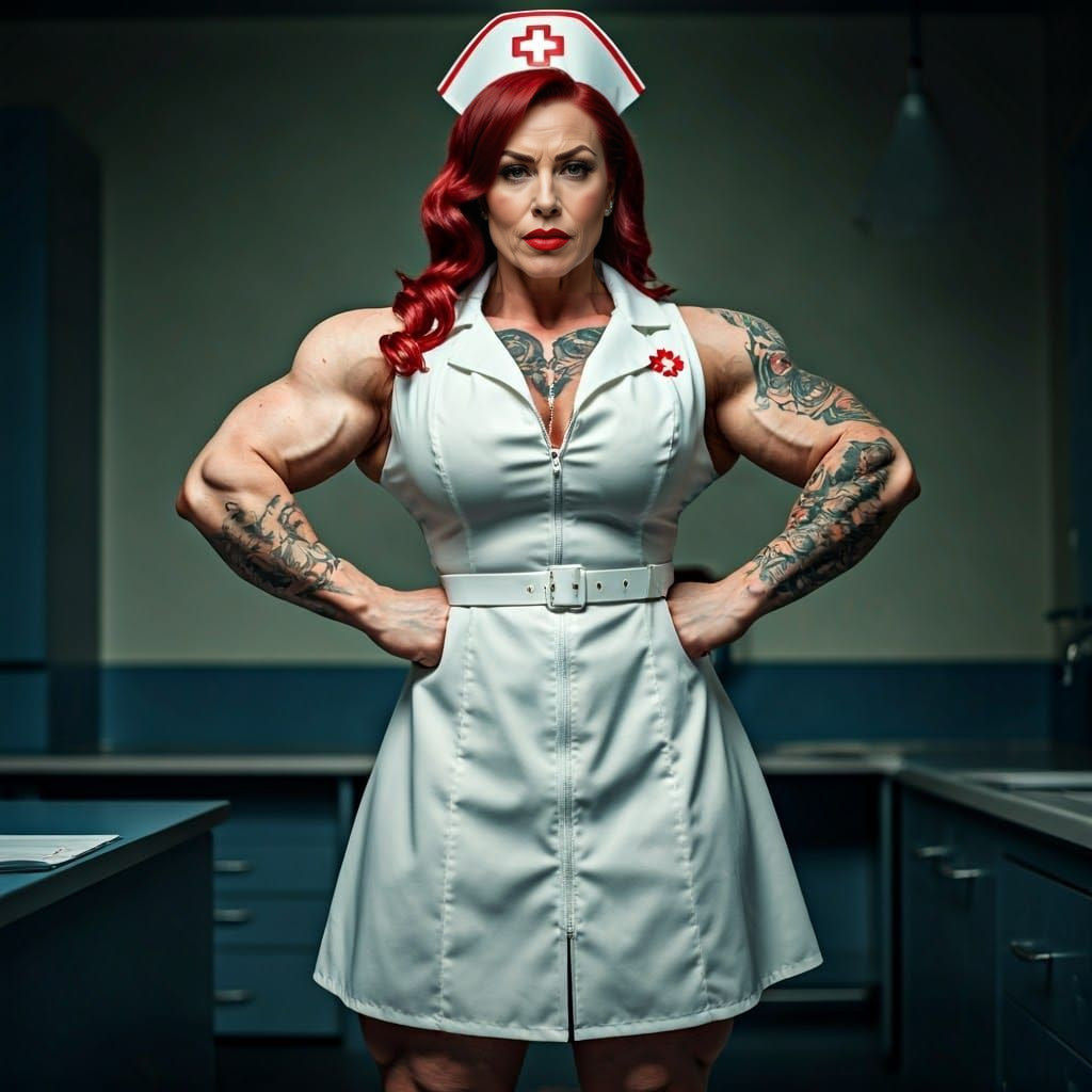 Vintage Nurse Bodybuilder with Massive Muscles
