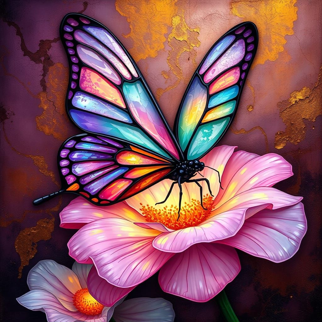 Surreal Stained Glass Butterfly in Ethereal Bloom