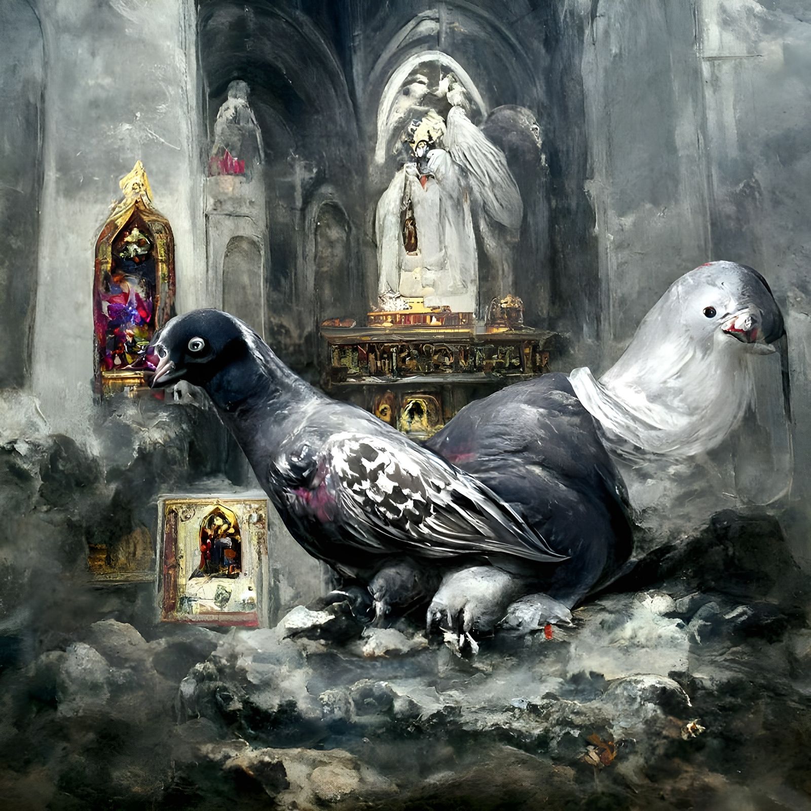 Baroque Pigeon Religious Artwork in 8k Resolution
