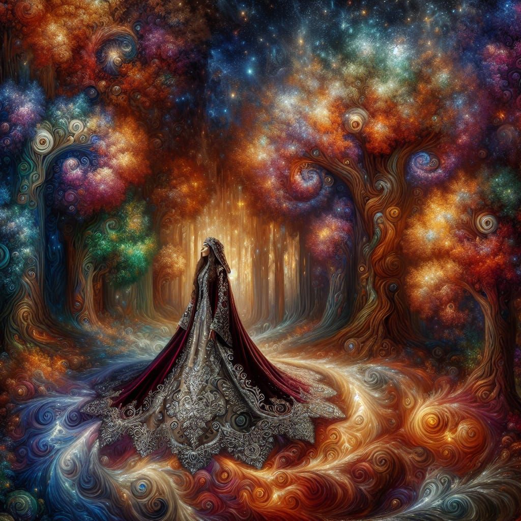 Ethereal Woman in Autumnal Fantasy Landscape