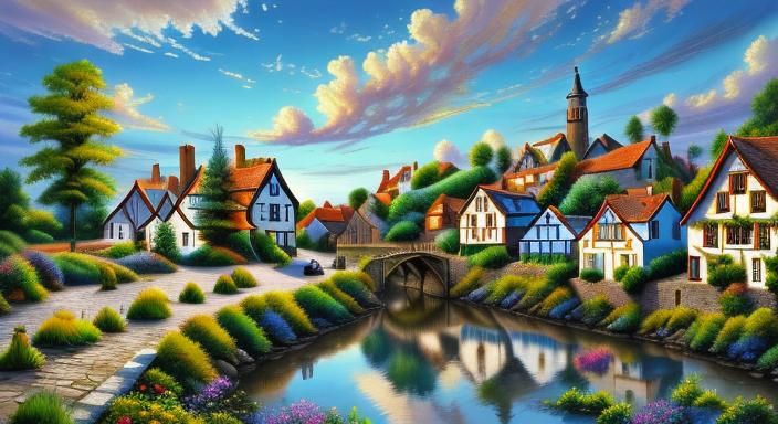 Picturesque Medieval European Village in Dreamcore Style