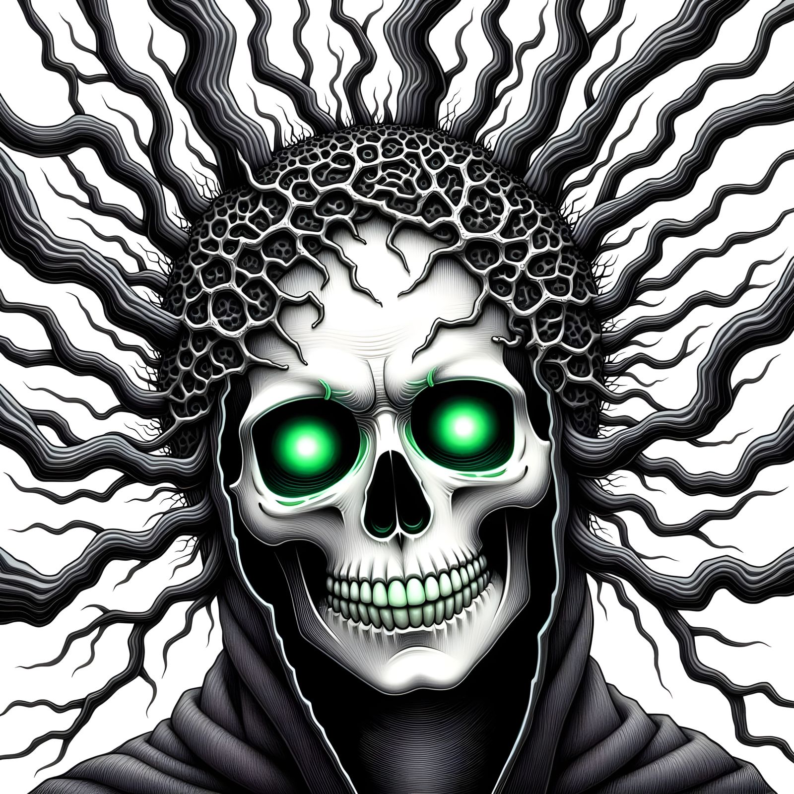 Ethereal Pencil Sketch of Screaming Skull