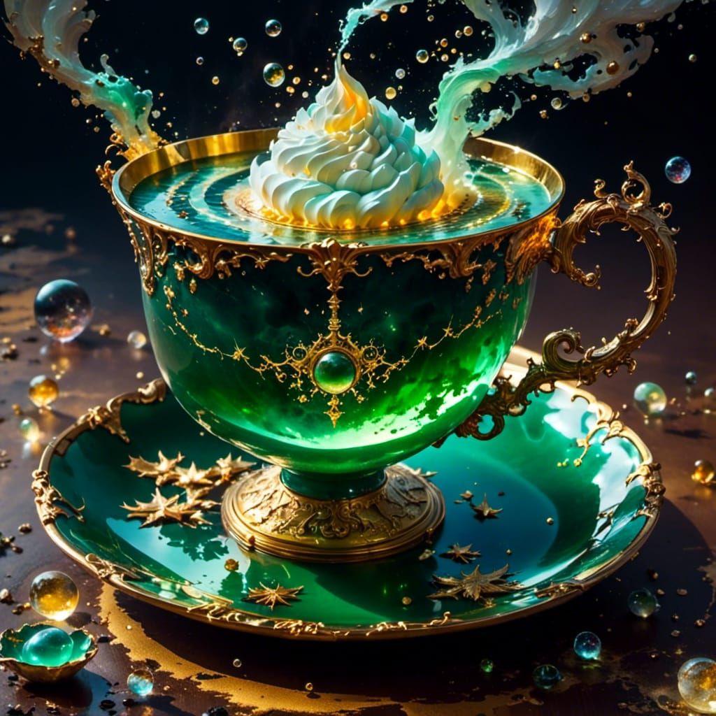 Celestial Jade Teacup with Gold Fairies