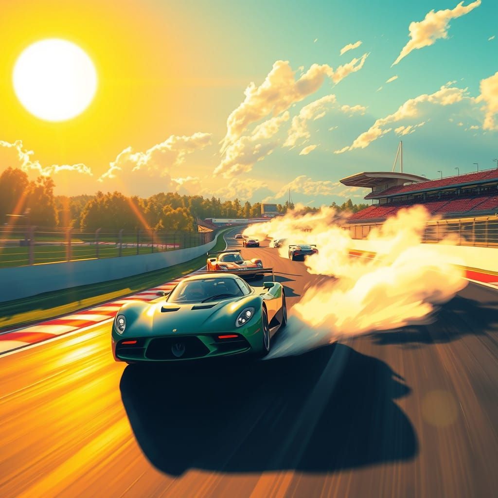 Racing Track in Vibrant, Expressive Style